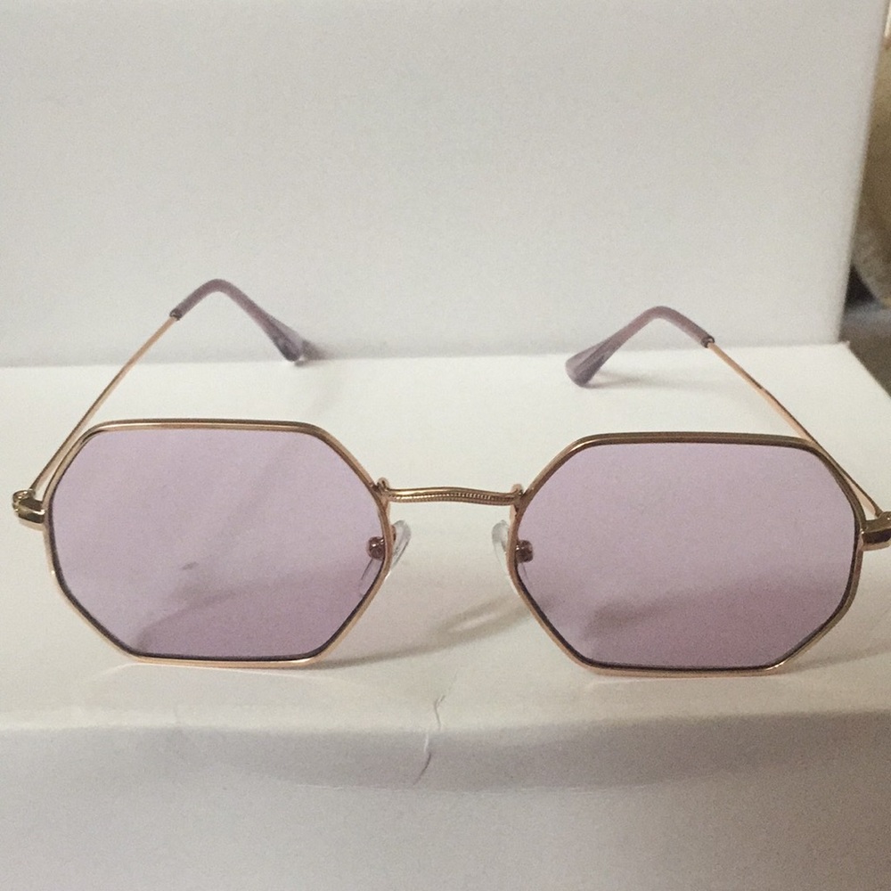 Lavender & gold frame hexagon geometric sunglass